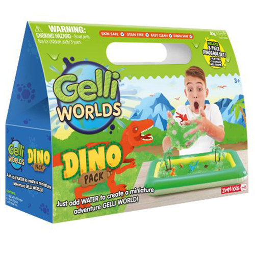 Gelli World - Dino Pack - Guaranteed fun item Gelli Pack Contains: 1 x Inflatable tray, 5 x 10g Gelli sachets and 8 piece Fantasy Figure Set 
 Suitable for 3 years & above