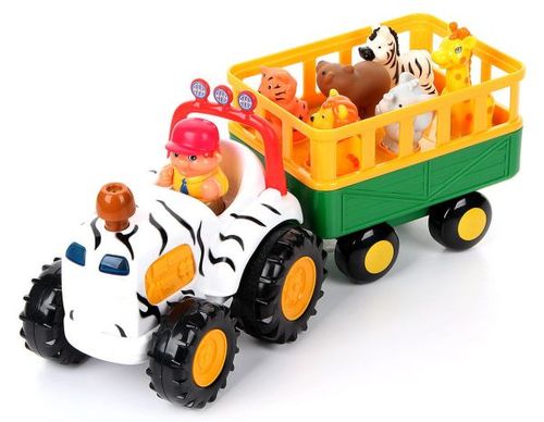 Kiddieland Safari Wagon with Animal Trailer - A colorful tractor hides a shape sorter and 6 animals in its trailer. When your toddler places the pet in the right place, he will be rewarded with a realistic sound or a rhyme about it.