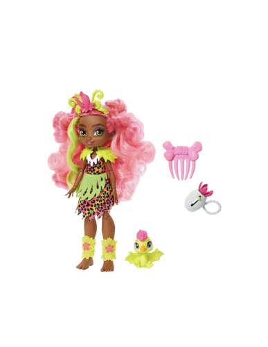 Cave Club - Core Doll - Fernessa - Description:
Discover the world of Cave Club, a land of exploration, adventure and even dinosaurs. Cave Club dolls spark epic storytelling adventures with neon-bright hair, prehistoric style and adorable dinosaur pets. Passionate about plants, animals and helping her friends bloom with fern-tastic advice, Fernessa doll is dressed for discovery in a bright dress with a bold print and a Venus fly trap headpiece. She comes with her pterodactyl friend Ptilly, plus a comb accessory and awesome blossom handbag. Kids ages 4 years old and up can play out dino-adventures with their favourite Cave Club doll or collect them all to make history with the whole crew. Each sold separately, subject to availability. Colours and decorations may vary.