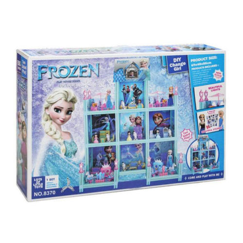 Frozen play house series big house - Frozen large modern house made of plastic and paperboard. Designed in Gallic Beauty, it gives an attractive look to children's rooms
The house consists of three floors
- 7 rooms
- Bathroom Accessories * Bedroom Accessories * Piano * Kitchen Accessories * Dressing Room Accessories * Living Set* Sea items * Dazzling Bakhna set * 2 small characters
Product Dimensions: 116 x 28 x 88 cm
Box size: 69 x 48 x 88 cm