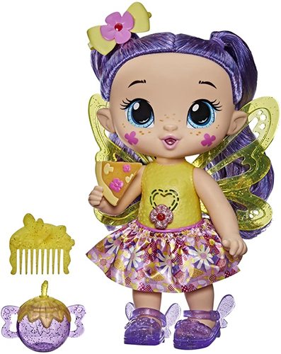 Baby Alive Glo Pixies Doll, Siena Sparkle - Glo Pixies Siena Sparkle doll reveals her special-colored glow as you pretend feed her, or press her flower button! She even giggles, babbles and slurps GLOWS WITH CUP AND SNACK ACCESSORY: Kids ages 3 and up can discover where she’ll glow next, as she play drinks from her shimmer cup, or pretends to eat her glittery pizza with munching sounds.