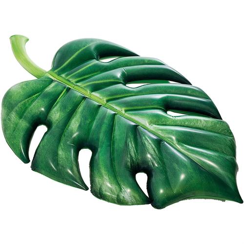 intex palm leaf mat - Have fun on this Intex inflatable palm leaf with photorealistic design,  The dimensions of the figure are 213 x 142 cm and the thickness of the vinyl is 0.30 mm.  The mat is leaf shaped and features 2 air chambers  Recommended for 1 person over 14 years, supports a maximum weight of 100 kg.  Contains repair kit with patch for possible pores or punctures on the canvas