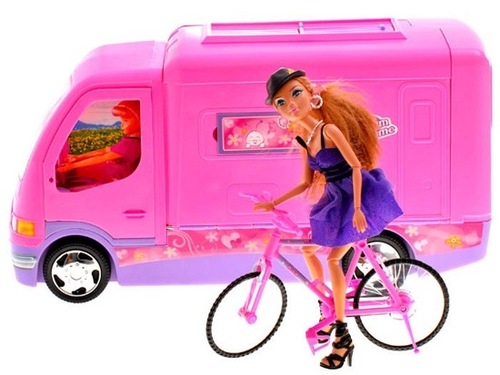 My Dream Home Camper - IncludePicnic set
Mountain bike 
Kitchen with accessories and opening shutter
Safety belt for driver
with hooking for the mountain bike on the roof
* Doll not included