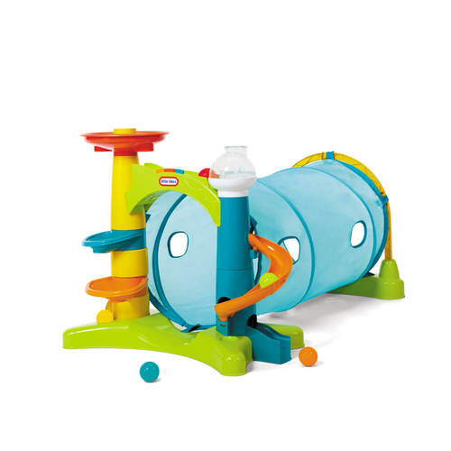 Little Tikes 2-in-1 Activity Tunnel - Description  Your kids will love to play and explore Little Tikes - 2-in-1 Activity Tunnel  Kids can crawl through the soft tunnel or play with spiral ball drops  Featuring two ball drop towers with ball activate sounds or press the buttons to hear music  Watch little ones’ crawl through the durable flexible tunnel with side windows for peekaboo fun  Tunnel folds up compactly for storage  can fit two kids at the same time  Product Dimensions: 62.87 x 19.69 x 45.09 cm  Batteries are not included