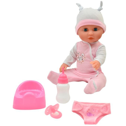 Baby Olivia Doll - Dolls World Baby Olivia Doll is the cutest little baby who can both close and open his eyes, drink and pee using the supplied feeding bottle and potty. Once Baby Olivia has been on the potty, she should be bathed, changed, and put. With the fine pink suit with a cute rabbit and the warm hat with rabbit ears, she is ready to sleep. Perfect doll for doll mother and doll father over 1.5 yearsDimensions: 38 cmContents
1 x Baby Olivia, 1 x potty, 1 x feeding bottle, 1 x pacifier, 1 & 1 x diaper