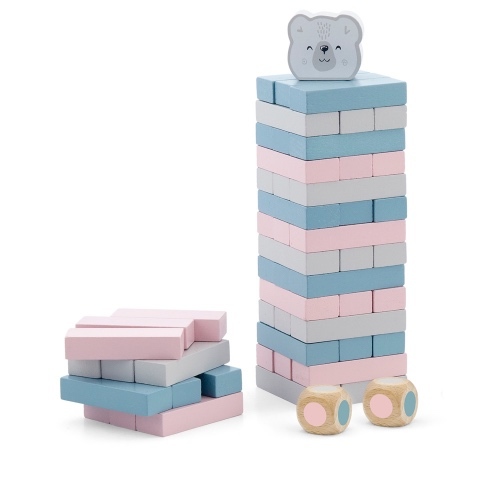 PolarB Block Tower - Boost the imagination and motor skills of your kid with this fifty-four piece block tower set. It also comes with two dices and a polar bear block. Your kid should build the tower and throw the dice, follow the colour on the dice to remove a block from the bottom while preventing the polar bear from falling, otherwise, it’s a defeat by the opponent. Furthermore, this set is suitable for the age group of three years plus.
Feature 1 :  A classic stacking game, contains 54 small blocks, 2 dice and a polar bear block. Build a tumble tower and throw the dice, follow the colour on the dice to remove a block from the bottom. Be careful to have the polar bear safe on top, otherwise, you are defeated by your opponent
Feature 2 : Place the blocks you removed on top until the tower collapses, explore more ways to play the game with extra fun. Set up the blocks and push the very first piece to start the chain-reaction of tumbling dominoes.