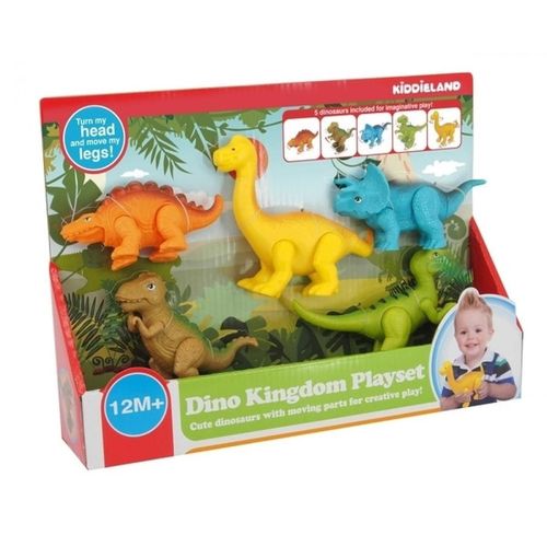 Kiddieland Dinosaurs Play Set - Play set - DINOSAURS will introduce the kid to dinosaurs that lived on Earth and entertain him with funny sounds. The body parts of dinosaurs move with the sound of a ratchet. Some dinosaurs have a movable tail, legs, and head. Includes 5 dinosaur figures. Play set - DINOSAURS Kiddieland will not only delight the kid with a fun game, but also contribute to the development of fine motor skills, sensing skills, horizons.