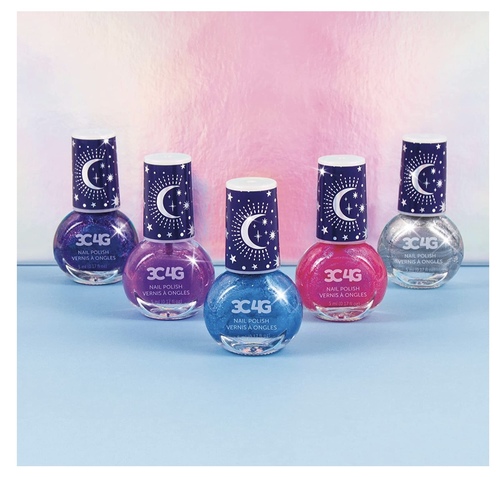 Three Cheers for Girls - Celestial Hexagon 5 Pack Nail Polish - 5-PACK OF POLISH: The Celestial Nail Polish Set includes five bottles of high shine nail polish in an assortment of night sky colors. The shimmery tones include pink, purple, blue, and silver-gray that will add sparkle and color to any look!  SALON STYLE AT HOME: Kids can use this nail polish set to give manicures and pedicures to friends. Decorate and paint your nails in a variety of vibrant colors just like in a nail salon!  GREAT GIFT IDEA: The nail polish comes packed in a hexagon gift box, making it the perfect gift for girls on birthdays or holidays. Each 5ml bottle has a decorative abstract design on top.  SAFE FOR KIDS: The Celestial 5 Pack Nail Polish kit uses an unscented, water-based nail polish formula and is completely safe for kids 8 and up.  PERFECT FOR AGES 8+: Whether it’s a birthday bash, playdate or slumber party, these versatile colors offer up the perfect playtime activity for girls ages 8 and up to explore their fun, creative sides