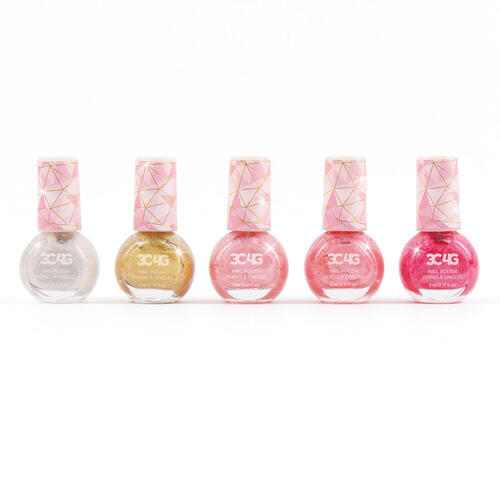 Three Cheers for Girls - Glamorous colors 5 Pack Nail Polish - 5-PACK OF POLISH: SALON STYLE AT HOME: Kids can use this nail polish set to give manicures and pedicures to friends. Decorate and paint your nails in a variety of vibrant colors just like in a nail salon!  GREAT GIFT IDEA: The nail polish comes packed in a hexagon gift box, making it the perfect gift for girls on birthdays or holidays. Each 5ml bottle has a decorative abstract design on top.  SAFE FOR KIDS: The 5 Pack Nail Polish kit uses an unscented, water-based nail polish formula and is completely safe for kids 8 and up.  PERFECT FOR AGES 8+: Whether it’s a birthday bash, playdate or slumber party, these versatile colors offer up the perfect playtime activity for girls ages 8 and up to explore their fun, creative sides