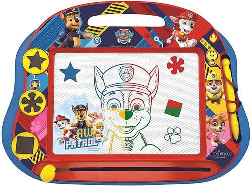 LEXIBOOK Paw Patrol magnetic drawing board - This great magnetic drawing board will encourage your kids to let their creativity and imagination go wild! A great design with Paw Patrol Multicolour drawing for hours of drawing fun. Draw or write with the attached pen and stamps, and simply use the eraser slider to start all over again! 1 attached magnetic pen. 3 magnetic stamps to add patterns to your drawings: star, flower, square. 1 convenient handle for an easy holding! Age grade : 3 years and older