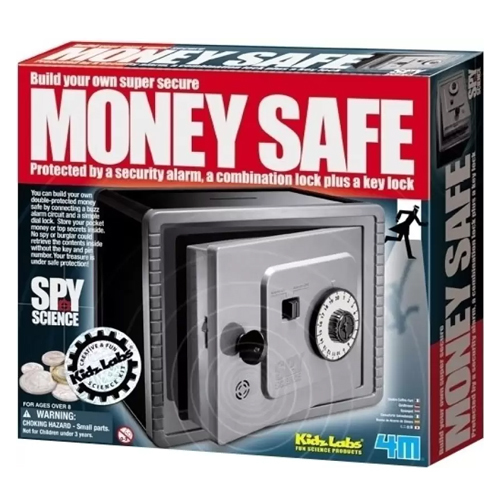 4M KIDZ LABS BUILD YOUR OWN SUPER SECURE MONEY - 4m toys specialize in educational toys that aim to raise your child's 
natural curiosity and Teach your kids how to protect their valuables and
 the importance of securing valuables with proper security systems at an
 early age. Help them understand the mechanics of a safe with this 
simple toy and also understand about saving money by keeping it in the 
safe. This 4M Build Your Own Super Secure Money Safe toy is suitable for both boys and girls over the age of 8. This Secure Money Safe has a plastic money safe casing and a set of accessories like the Electric Buzzer to help protect your child's valuables. Build the safe with its digital lock and install the alarm buzzer
 to alert you when burglars try to open it without authorization. Read 
the detailed instructions provided and build the safe from the parts 
provided by connecting the electric wires, the string for the alarm, 
safe dials and the individual safe walls. The 4M Kidz Labs Build Your 
Own Super Secure Money Safe kit has dimensions of 22 x 24 x 6 cm.