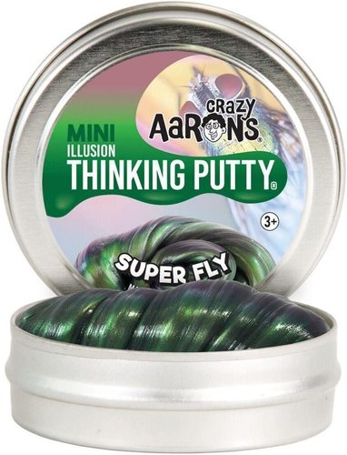 CRAZY AARON'S SUPER FLY ILLUSION THINKING PUTTY - This Super Fly Thinking Putty comes in a 2 inch tin with 0.47 ounces inside    Made in the USA of non-toxic silicone, never dries out & is easily removed from solid surfaces    Gluten free, latex free and amazing for special needs, gifts & much more!         For ages 3 years and older  2