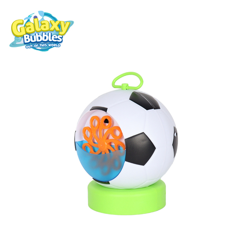 Football Bubble Machine - Galaxy Bubbles - The Football Bubble Machine is a unique way to have some fun out in the 
garden or park this summer.  Coming with a bottle of bubble solution, you
 can get the bubble fun started almost immediately.  Whether your little 
one is chasing them, trying to pop as many as they can, or is content to
 watch them float away, it's the perfect activity for sunny afternoons.  
The automatic bubble machine can produce over 500 bubbles per minute.  
Such a large amount of colorful and beautiful bubbles can fill a room in
 a matter of minutes and thus, encircling your kids in a joyful fairy 
tale world. requires 3 AA batteries not included. size: 50 ml