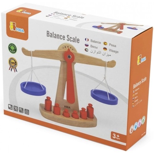 Viga - Balance Scale - Viga Balance Scale 3+Years - The paints and inks on VIGA toys are non-toxic, and safe for children. - Material: beech wood - Age: 3+Years - Dimensions: 28.0 x 21.5 x 9.5 cm - Content: 1 stand, 2 load trays, and 6 weights with 3 different sizes. - Brand: Viga