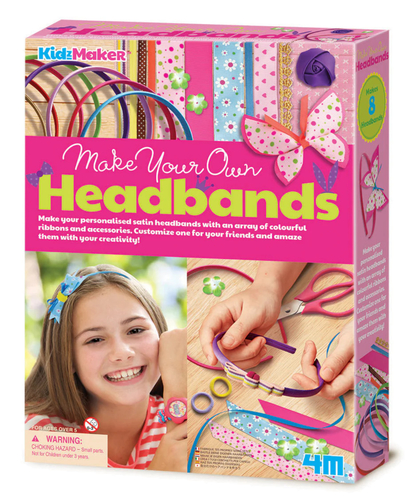 KidzMaker Make Your Own Headbands - Make your personalised satin headbands with an array of colourful ribbons and accessories. Customize one for your friends and amaze them with your creativity!