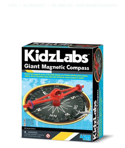 Toy Factory - KIDZLABS - GIANT MAGNETIC COMPASS - Discover the magnetic power of the earth with the Giant Magnetic Compass kit.  
 Construct a giant compass which is 30cm wide when built.  
 Learn the compass directions of North, East, South and West. 
 Ages 5 and over.