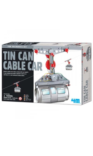 4m Tin Can Cable Car - Explore the exciting worlds of mechanical engineering and green science with the 4M Green Science Tin Can Cable Car Kit. Assemble the cable car using a recycled soda can, then string the cable between two points and watch the car make its ascent. This kit contains all the parts necessary to assemble one cable car.