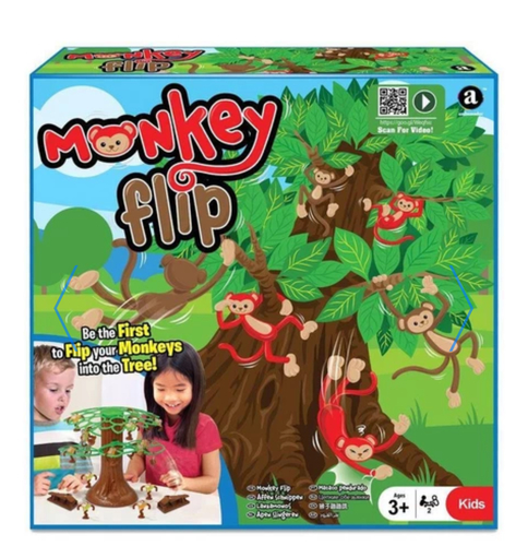 Ambassador Monkey Flip Game - Give our monkey friends a helping hand in climbing up the tall tree. Catapult them as high as you can; first one to have all their monkeys on the tree wins! Play with a friend or on your own. Be the first to flip all of your monkeys into the tree! Includes : 1 Deluxe plastic tee,2 Catapults,16 Monkeys,1 Sticker Sheet