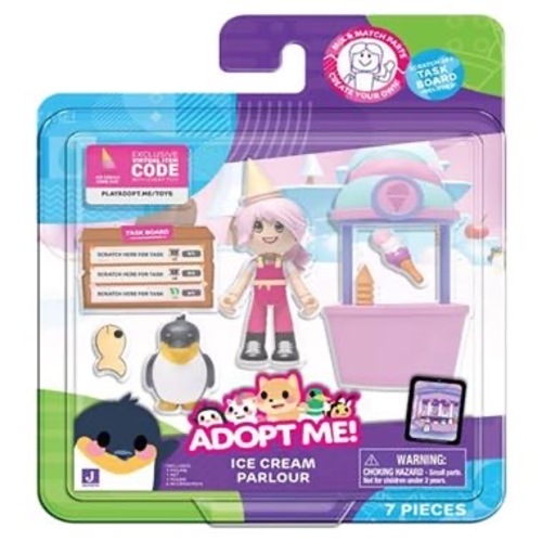 Adoptme - Friends Figure Pack - Ice Cream - The pack contains six cute and adorable animal figures that your kids will love.Each figure has its unique features and accessories that make them even more fun and exciting to play with.These figures are perfect for imaginative play and can help your kids develop their creativity and social skills.Vibrant and eye-catching colors, these figurines are sure to brighten up any room and add a touch of whimsy to your decor.With their cute and cuddly designs, these figures are perfect for kids and adults alike.