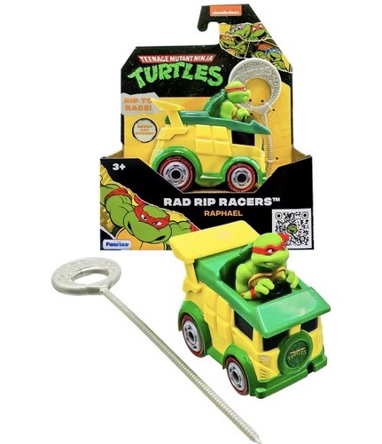 teenage mutant ninja turtles rad rip racers classic assorted - The Teenage Mutant Ninja Turtles Rad Rip Racers are built to race and designed with your favorite TMNT characters! Simply insert the ripcord into the vehicle, pull the ripcord tab and watch the Ninja Turtles go! Available in 4 different vehicle models and characters. Rip and race with Leonardo, Michelangelo, Donatello, and Raphael. Collect them all! 
 Get radical with these 3