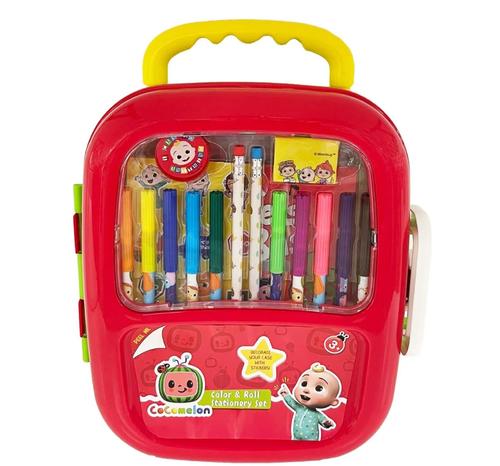 Cocomelon Color & Roll Stationary Set - Have your children decorate their notebooks and books with this unique stationery set from Coco Mellon. - A set of 12 colored pencils and 2 pencils. - Contains an eraser, a sharpener, 20 stickers and a drawing pad. - Develop children's artistic skills and develop their imagination. - Suitable for school or playing at home. - Made of safe and non-toxic materials. - Suitable for children aged 3+ and above.