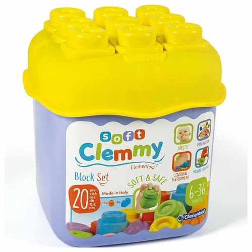 Baby Clemmy Blocks Set 20pcs - Product DescriptionClementoni Baby Clemmy Blocks Set is a diverse set of 20 soft, beautiful, and perfect baby blocks. The cover is a washable, non-toxic play surface that stimulates creativity and imagination, ideal for sensory exploration. The blocks come in vibrant colors, encouraging the development of artistic shapes in the end. Please note that product styles and colors may vary based on availability.Features of Clementoni Baby Clemmy Blocks Set:Enhances motor skills Encourages creativity and imagination Helps children discover the cause and effect relationship Ideal for sensory exploration Contains plenty of vibrant colors to stimulate visual perception, attention, monitoring skills, and sorting Suitable for ages 6 months and olderTechnical Specifications of Clementoni Baby Clemmy Blocks Set:Weight: 1.14 kg Product Dimensions: 19.50 × 19.50 × 23 cm