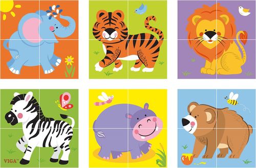 Viga 6 Side Cube Puzzle Wild (4 Pcs)