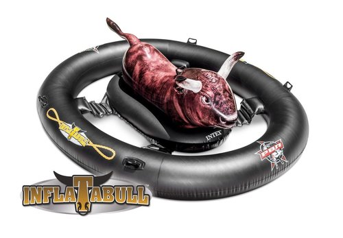 PBR Inflatabull - Equipped with 5 heavy duty handles to hold onto Features an outer ring to ensure balance and safety Comes with a repair patch 94in L x 77in W x 32in H Ages 9+ 220 lb max weight limit