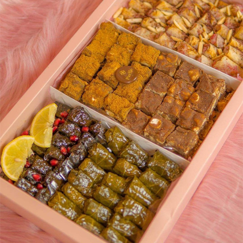 Sweet & Salty Box 2 - Rocky road lotus and coco powder with grape leaves semen: lemon, pomegranate molasses and musakhan