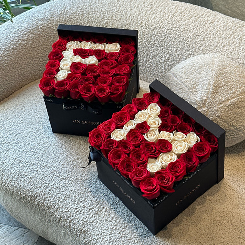 Lovely letter - Celebrate the romance with our Special Valentine's Day Flower Box♥️ A black box containing red and white roses with any letter of your choice.