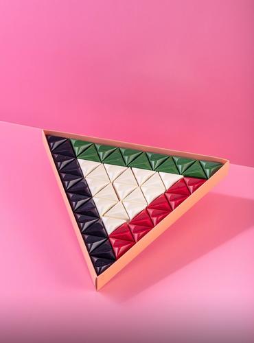 Triangle Kuwait Flag - Chocolate Filled with Lotus Crunchy and Salty Caramel Box of 49 Pieces