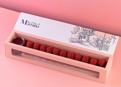Velvy - Delicate balls of red velvet and strawberries filled with smooth cream cheese and extra raspberry sauce 35 pieces