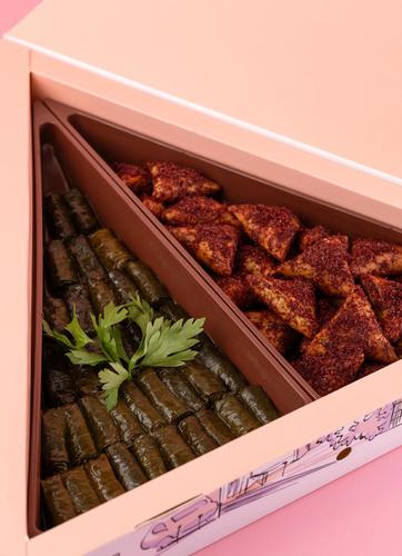 Morrano mini mini mix - Box of mini mixed grape leaves, lemon, and crispy musakhan samosas Box of 64 pieces