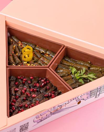 Mini Mini Grape Leaves - Mixed vine leaves with three fillings Mild and spicy lemon Sweet and pomegranate molasses Box of 66 pieces