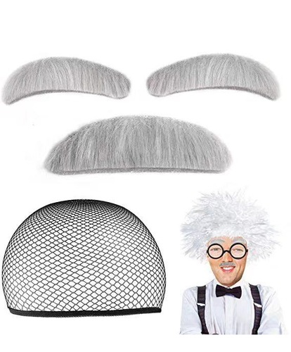 Old Man Accessories - mustaches and eyebrows are glued to the face  the wig has an elastic band to suit all ages