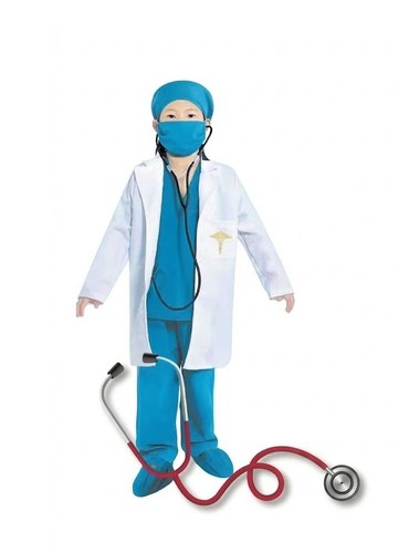 Blue Doctor New - Includes: 
Head covering Mask Stethoscope White coat Shirt Pants