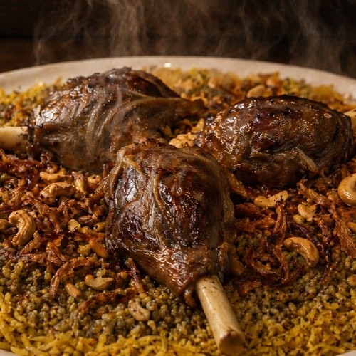 قوزي لحم وفريكه شامي