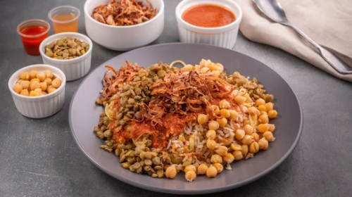 Koshari with Tasty Crispy Onion and Tomato Sauce