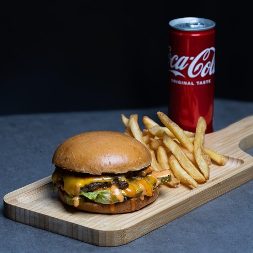 the not so basic burger meal - Double beef sandwich, french fries, drink