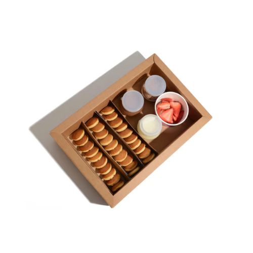 Pancake Box - 30 Pieces of Pancakes with melted Belgium Chocolate, Melted White Chocolate, and Fresh Strawberries.