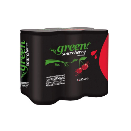 Green Cherry 330 ml *6 - With sweeteners from stevia plant 100%  Taste 6%  National Juice  No Aspartame  Free sugar  6 Cones