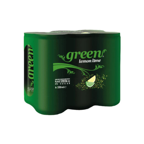 Green Lemon Lime 330 ml *6 - With sweeteners from stevia plant 100% Taste 6% National Juice No Aspartame Free sugar  6 Cones