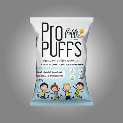 ProPuffs Kids Sour Cream and Onion Flavor 25g - Nuts Free  Gluten Free  GMO Free  Vegan  A source of vitamin A and vitamin B complex