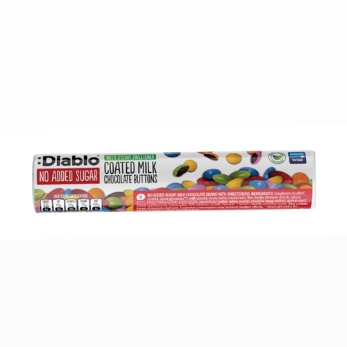 Diablo Milk Chocolate Button No Added Sugar (Stevia) - tube 22g