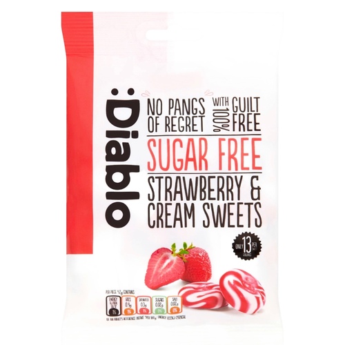 Diablo Sweets Strawberry & Cream 75g - Only 13 Calories Per Sweet.  100 % Guilt Free. Sugar Free. For Those on A Sugar Controlled Diet.