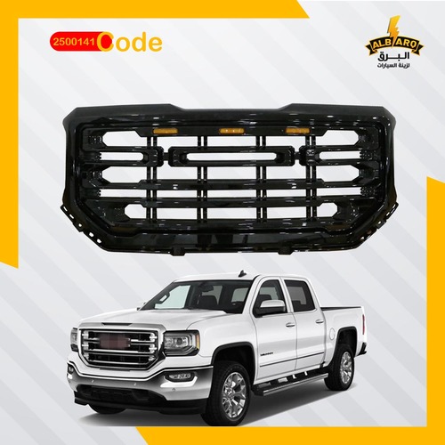 Al Barq for Car Accessories  - FRONT GRILLE, black GMC Sierra, Raptor shape 3 LED - code 2500141 - FRONT
  GRILLE, black GMC Sierra, Raptor shape 3 LED (018/016) + LOGO