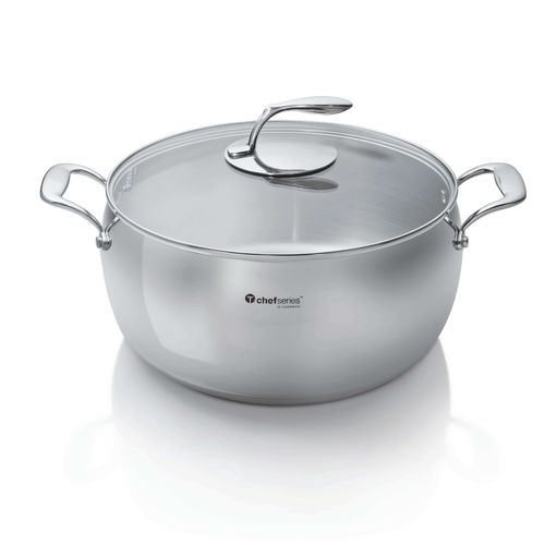 StockPot with Lid | 11.4 L | Chef Series - This cookware works on all cooking surfaces (gas, electric, ceramic and induction).Care:   Glass Cover: Dishwasher Safe Stock Pot: Handwash (Not Dishwasher Safe) Safe for use in oven and stovetop (check maximum temperature ratings) Do not use sharp or metal utensilsSpecifications:   Material: Stainless Steel (Made from durable stainless steel for long-lasting use). Dimensions: 31 CM X 25.5 CM Height Temperature Ratings: Stock Pot: max Temp. 232 °C / 450 °F  Glass Cover: max Temp. 177 °C / 350 °F Use & Care:  While cooking, avoid sharp or metal utensils. Over time, metal will scratch your non-stick coating. Instead, use our Kitchen Tools or Silicone Spatulas. When it's time to clean, use a Tupperware Microfiber Kitchen Towel or non-metallic sponge or brush. For tough stains, create a paste of equal parts baking soda and water to gently scrub the pan. Always hand-wash to preserve the life of the cookware. For best results, the diameter of the base of the cookware should correspond to the diameter of the stovetop burner in use.