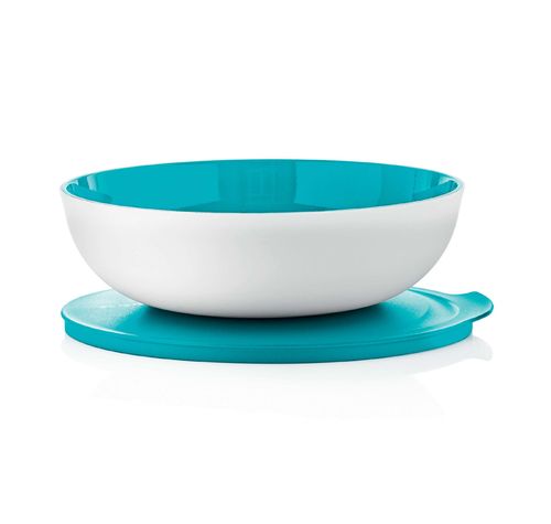 Serving Bowl 740 ML | Snow White & Tropical Blue  | Allegra Series - Allegra Serveware features a modular design and is part of an interlocking series, offering versatile and space-saving solutions. Each serving bowl comes complete with a base and a lid for added convenience.Serve your meals in style! The Allegra 740mL Bowl will brighten your table setting with color! Inspired by the beauty of nature, the Allegra 740mL Bowl will present your food in an elegant style. With a simple, modern aesthetic, it looks attractive on any table setting. Its versatile size makes it ideal for serving and storing fresh foods such as mixed salads, snack foods, fruit salads, desserts and more. The bowl comes with a lid, perfect for sealing leftovers and storing foods in the fridge or on the go. The tab on the side makes it very easy to remove the lid. Whether you're serving a family meal or bringing a dish to a party or picnic, the Allegra 740mL Bowl will be your go-to serving piece. This 740mL bowl is a great size for individual servings of salads, soups or pasta, cheese, crackers and small fruits for table serving indoors and outdoors and can be sealed to store and stack in the fridge.Specifications: Capacity: 740mL 
 Dimensions: L 20 x H 5.5 CM
 Color: Snow White / Tropical Blue
Benefits:Elegant, dual color design: Thanks to a special technology, the exterior is textured and matte while the interior is smooth and shiny for easy serving and cleaning, while the 2 tones offer a pristine, modern look. Take with you on the go to a party or a picnic without worry of spillage, thanks to its leak proof lid.  Locks in food freshness thanks to the airtight lid.  So long, plastic wrap and foil! Thanks to the airtight and leak proof lid you can prepare your dishes in advance, take on the go and store leftovers. No need to use plastic wrap or foil over your serving bowl! Durable and resistant to breakage without sacrificing beauty. Easy to open thanks to the large tab on the lid. Nestable for compact storageUse & Care:Dishwasher Safe Not suitable for Freezer, microwave & conventional oven use. Do not Use Sharp or metal utensils To avoid scratching, it is recommended to serve food using only plastic or wooden utensils. Do not use abrasive cleaning pads or abrasive cleaners, as these will scratch the container. Suitable for cold foods only.