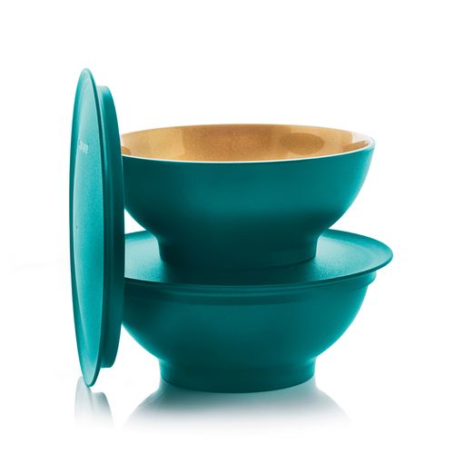 Dessert Cup 275 ML (Set of 2) | Mysterious Green & Antique Gold | Allegra Series - Allegra Serveware features a modular design and is part of an interlocking series, offering versatile and space-saving solutions. Each serving bowl comes complete with a base and a lid for added convenience.Serve your meals in style! The Allegra 275mL Bowl will brighten your table setting with color! Inspired by the beauty of nature, the Allegra 275mL Bowl will present your food in an elegant style. With a simple, modern aesthetic, it looks attractive on any table setting. Its versatile size makes it ideal for serving and storing fresh foods such as mixed salads, snack foods, fruit salads, desserts and more. The bowl comes with a lid, perfect for sealing leftovers and storing foods in the fridge or on the go. The tab on the side makes it very easy to remove the lid. Whether you're serving a family meal or bringing a dish to a party or picnic, the Allegra 275mL Bowl will be your go-to serving piece. This 275mL bowl is a great size for individual servings of salads, soups or pasta, cheese, crackers and small fruits for table serving indoors and outdoors and can be sealed to store and stack in the fridge.Specifications: Capacity: 275mL 
 Dimensions: L 13 x H 5.5 CM
 Color: Mysterious Green / Antique Gold
Benefits:Elegant, dual color design: Thanks to a special technology, the exterior is textured and matte while the interior is smooth and shiny for easy serving and cleaning, while the 2 tones offer a pristine, modern look. Take with you on the go to a party or a picnic without worry of spillage, thanks to its leak proof lid.  Locks in food freshness thanks to the airtight lid.  So long, plastic wrap and foil! Thanks to the airtight and leak proof lid you can prepare your dishes in advance, take on the go and store leftovers. No need to use plastic wrap or foil over your serving bowl! Durable and resistant to breakage without sacrificing beauty. Easy to open thanks to the large tab on the lid. Nestable for compact storageUse & Care:Dishwasher Safe Not suitable for Freezer, microwave & conventional oven use. Do not Use Sharp or metal utensils To avoid scratching, it is recommended to serve food using only plastic or wooden utensils. Do not use abrasive cleaning pads or abrasive cleaners, as these will scratch the container. Suitable for cold foods only.