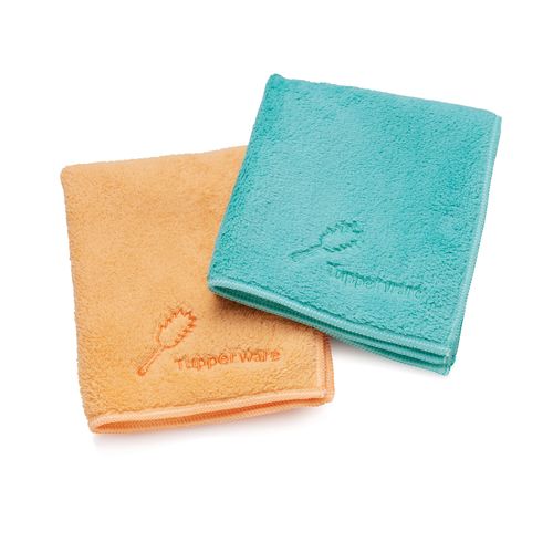 Recycled Microfiber Dust Towel | 2 Pieces - Dust be gone! Reach for our eco-friendly Recycled Microfibre Dust towel for a dependable and disposable-free cleaning solution. The double density sheared terry fabric is soft but tough on dust. Made from recycled materials that were destined for landfill, Tupperware’s ingenious design combines 80% recycled polyester materials with 20% virgin polyamide. Soft and environmentally-friendly? What a win-win! 
 Each towel in our collection is colourful, durable, strong and versatile.
Specifications: Dimensions: 35.5 x 30.5 cm  
 Material: 80% Polyester, 20% Polyamide
 Color: Mango, Mint Ice Cream
Benefits:
The double density sheared terry fabric is very soft and its long weaves enhance its electrostatic properties  One side has longer, soft fibres for maximum dust pickup; the slightly shorter side is preferred for buffing and polishing  Suitable for car interiors, TVs, mobile, computer screens and keyboards  Made from 80% recycled polyester that are post-consumer sourced materials such as garments and PET bottles  Featuring heavy duty stitching on the edges for durability Imprinted with an icon to clearly identify cleaning purposeUse & Care:Hand washing recommended before first use for optimum performance Wash your towels separately the first 3 times to avoid transferring colour Machine wash on cold or up to 60°C with laundry detergent. Any higher might shorten the lifespan of your Microfibre towels For best results, put towels in a separate bag in your washing machine Do not use fabric softeners, dryer sheets, chlorine or bleach Do not iron, dry clean and avoid using dryers